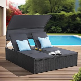 Juskys Syros kerti rattan ágy - fekete