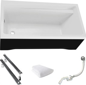 Téglalap alakú kád fekete burkolattal Elza 140x70 Polimat szifon láb törölköző