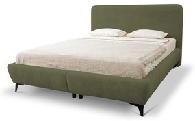 Zöld kárpitozott ágyneműtartós franciaágy ágyráccsal 160x200 cm Makapu – Makamii