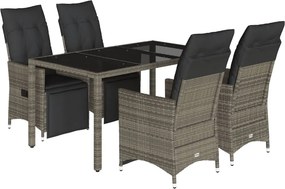 vidaXL 5 részes szürke polyrattan kerti bisztrógarnitúra párnákkal