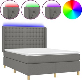 vidaXL sötétszürke szövet rugós és LED-es ágy matraccal 140x200 cm