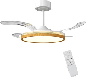HOMCOM LED mennyezeti ventilátor lámpával, 80 W, fordítható DC motor, csendes, távirányító, 6 sebesség, 3 színhőmérséklet, időzítő, Ø95 cm, natúr | Ao