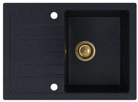 Mosogató Minőségi Titanite, konyhai gránit mosogató 680x495x215 mm + arany szifon, fekete foltos-Brocade, SKQ-TIT.B.1KKO.XG