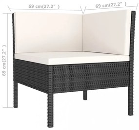 2 részes fekete polyrattan kerti bútorszett párnákkal