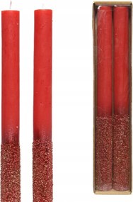 Gyertyák Viaszgyertya piros metál Gyöngyökkel dekoratív 25cm 2db