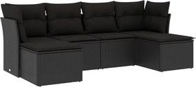 vidaXL 6 részes fekete polyrattan kerti ülőgarnitúra párnákkal