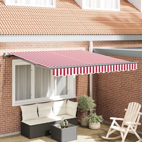 Kézi behúzható napellenző piros és fehér csíkos 350x250 cm