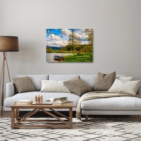 Egy csónak képe a tó mellett (üvegen) (70x50 cm)