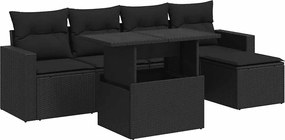 vidaXL 6 részes fekete polyrattan kerti ülőgarnitúra párnákkal