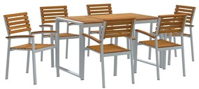 vidaXL Kert étkező szett 7 pcs Szürke Tömör Akácfa