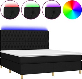 vidaXL fekete szövet rugós és LED-es ágy matraccal 160x200 cm