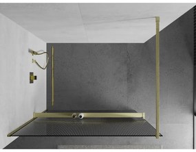 Mexen Kioto+, Walk-In zuhanyparaván polccal és akasztóval 80 x 200 cm, 8 mm-es üveg bordás mintával, arany matt profil, 800-080-121-55-09