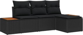 vidaXL Kerti Kanapé Szett párnával 4 pcs Fekete Poly Rattan