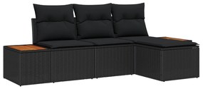 vidaXL Kerti Kanapé Szett párnával 4 pcs Fekete Poly Rattan