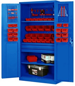 Fém műhelyszekrény fiókokkal SZYMON, 920 x 1850 x 500 mm, kék