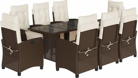 vidaXL 9-részes barna polyrattan kerti étkezőgarnitúra párnákkal