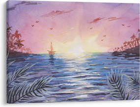 Kép - naplemente a víz felett, akvarell (70x50 cm)