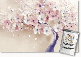 Fotótapéta Flizelina Grafika Természet Fa Virágok Rózsaszín Fehér 300x210 ragasztó