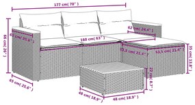 5 részes fekete polyrattan akácfa kerti kanapészett párnákkal