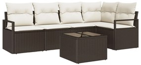 5 részes kerti kanapé szett párnákkal, szürke poli rattan, 2 fős kerti kanapé párnákkal, barna poli rattan