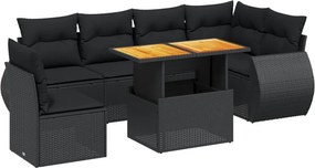 vidaXL 7 részes fekete polyrattan kerti ülőgarnitúra párnával