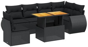 vidaXL 7 részes fekete polyrattan kerti ülőgarnitúra párnával