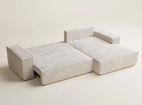 Krémszínű zsenília kinyitható-tárolóhelyes sarokkanapé (jobb oldali-heverő résszel) Maze – Maison de Rêve