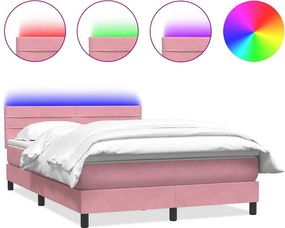vidaXL rózsaszín bársony rugós és LED-es ágy matraccal 140x210 cm