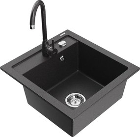 Mexen Vito 1-medencés gránit mosogató Telma konyhai csapteleppel, fekete színű - 6503-76-670200-76