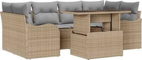 vidaXL Kerti Kanapé Szett párnával 7 pcs Bézs Poli rattan