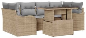 vidaXL Kerti Kanapé Szett párnával 7 pcs Bézs Poli rattan