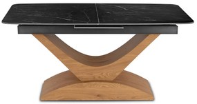 Bővíthető Márványhatású Kerámia Étkezőasztal Fekete/Tölgy Színben. ALICANTE 160-200 cm