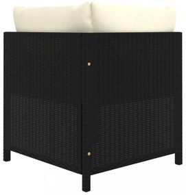 7 részes fekete polyrattan kerti bútorszett párnákkal