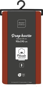 Téglavörös gumis pamut-perkál lepedő 90x190 cm Percaline – douceur d'intérieur