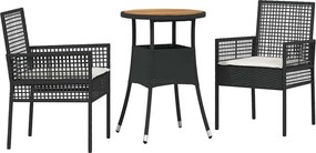 vidaXL Kert étkező szett 3 pcs Fekete polirattan