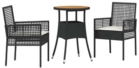 vidaXL Kert étkező szett 3 pcs Fekete polirattan