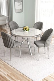 Mos étkezőgarnitúra, fehér márvány-króm, 90 cm – TR240CHR2924