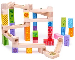 Bigjigs Toys - Fa üveggolyó pálya színes BJ786