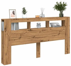 kézműves tölgyszínű szerelt fa LED-es fejtámla 200x18,5x103,5cm