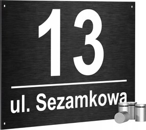 Házszám Címtábla számmal Fekete Csiszolt (4 Távtartók)