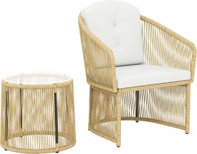 Outsunny 3 részes krémfehér rattan bistro szett — kerek üvegasztal és 2 párnázott szék | Aosom