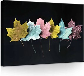 Vászonkép 70x50 Juharfa levelek sötét háttér fém ősz elegancia kontraszt művészet