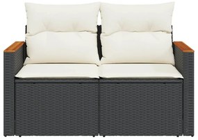 2 személyes fekete polyrattan kerti kanapé párnával