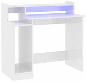 magasfényű fehér szerelt fa íróasztal LED-ekkel 97 x 45 x 90 cm