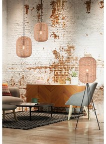 Bézs állólámpa textil-fűzfavessző búrával (magasság 150 cm) Runa – Trio