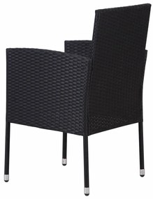 4 db fekete polyrattan kerti szék krémfehér párnákkal