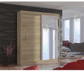 SABRINA gardróbszekrény tükörrel, 180x215 cm, sonoma tölgy