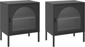 vidaXL 2 db fekete üveg és acél éjjeliszekrény 50 x 35 x 60 cm
