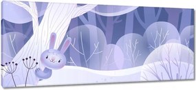 Vászonkép 100x40 Nyuszi a havas erdőben