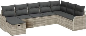 vidaXL Kerti Kanapé Szett párnával 8 pcs Világosszürke Poli rattan